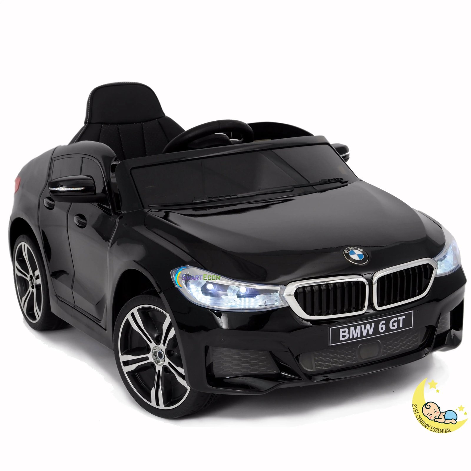 BMW GT Kids Car to Ride with Leather Seat - Black  21stcenturyessential