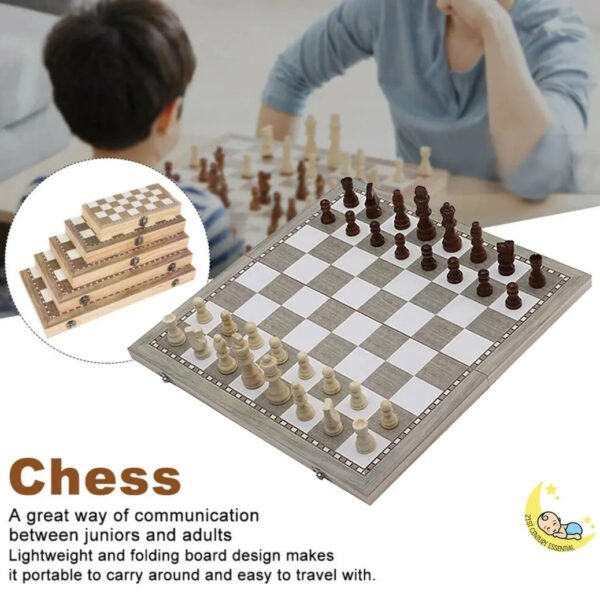 Chess Checkers Backgammon Set Board Games for Kids Not Magnetic - Image 3