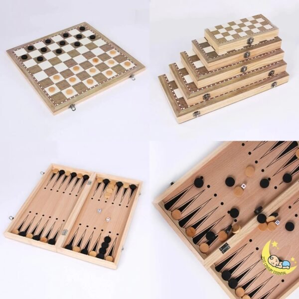 Chess Checkers Backgammon Set Board Games for Kids Not Magnetic - Image 6