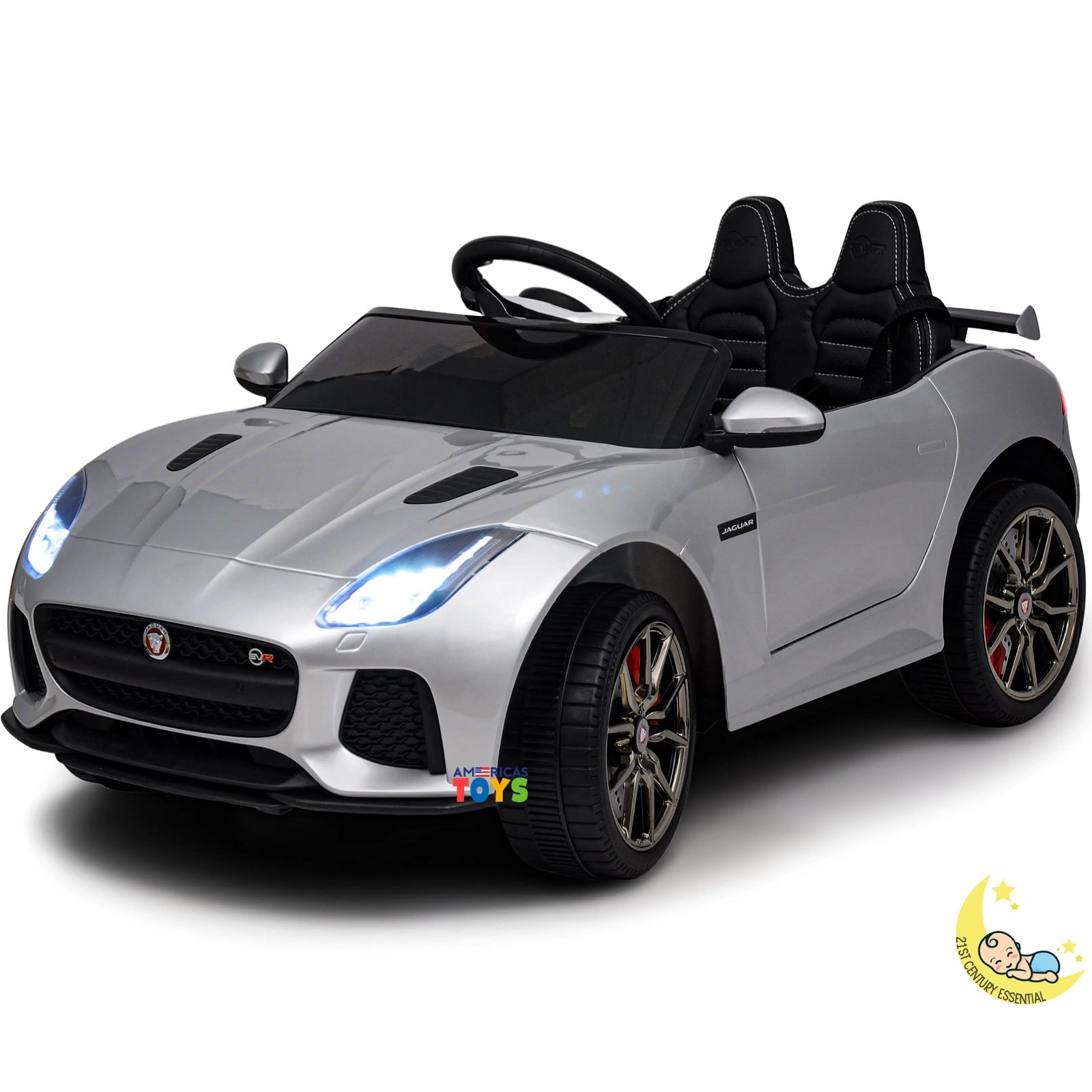 Jaguar Kids Car Ride-On with Remote Control, Leather Seat - Silver  21stcenturyessential