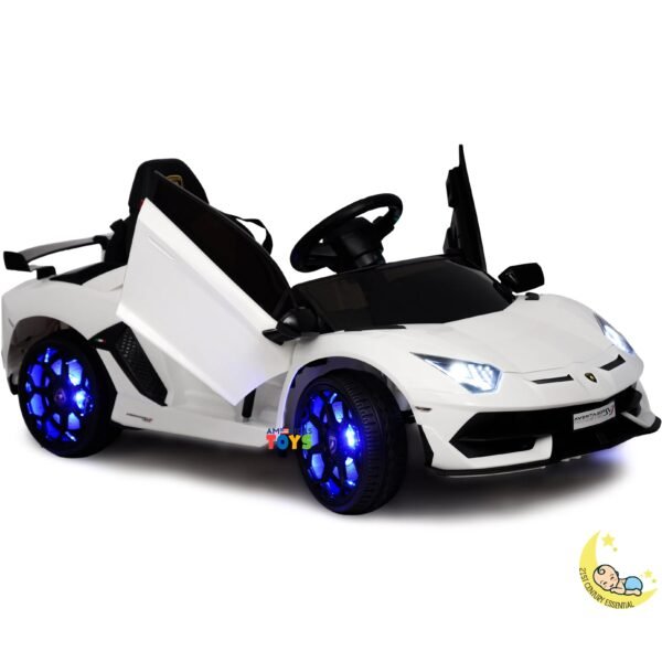 Lamborghini Kids Car with built-in MP4 Screen, LED wheels - White  21stcenturyessential