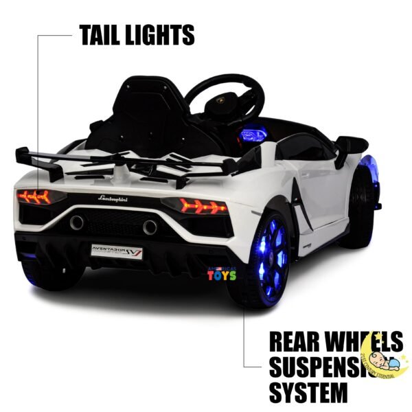 Lamborghini Kids Car with built-in MP4 Screen, LED wheels - White  21stcenturyessential