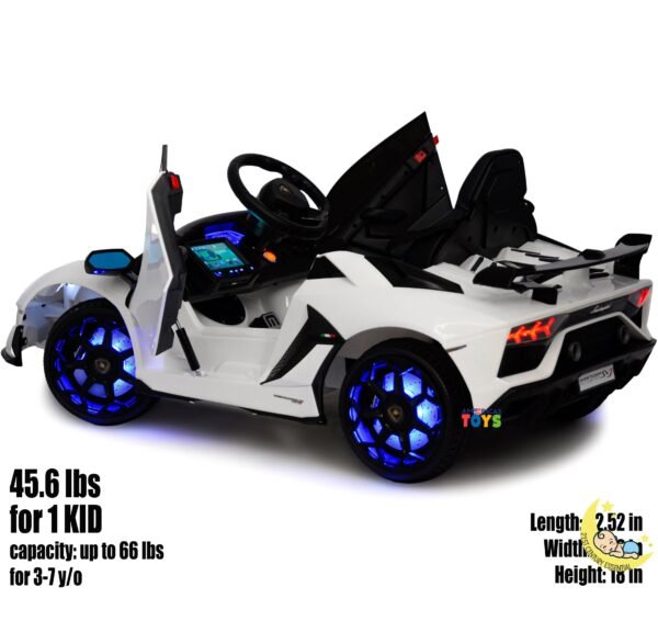 Lamborghini Kids Car with built-in MP4 Screen, LED wheels - White  21stcenturyessential