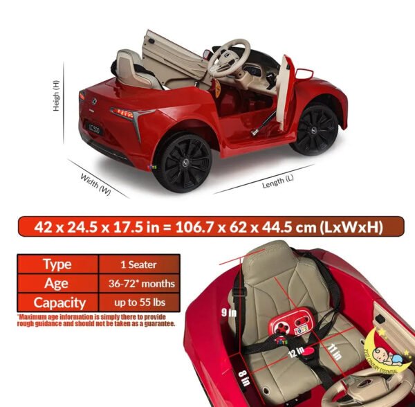 Lexus LC500 Kids Ride On Car with Remote Control, Leather Seat - Red  21stcenturyessential