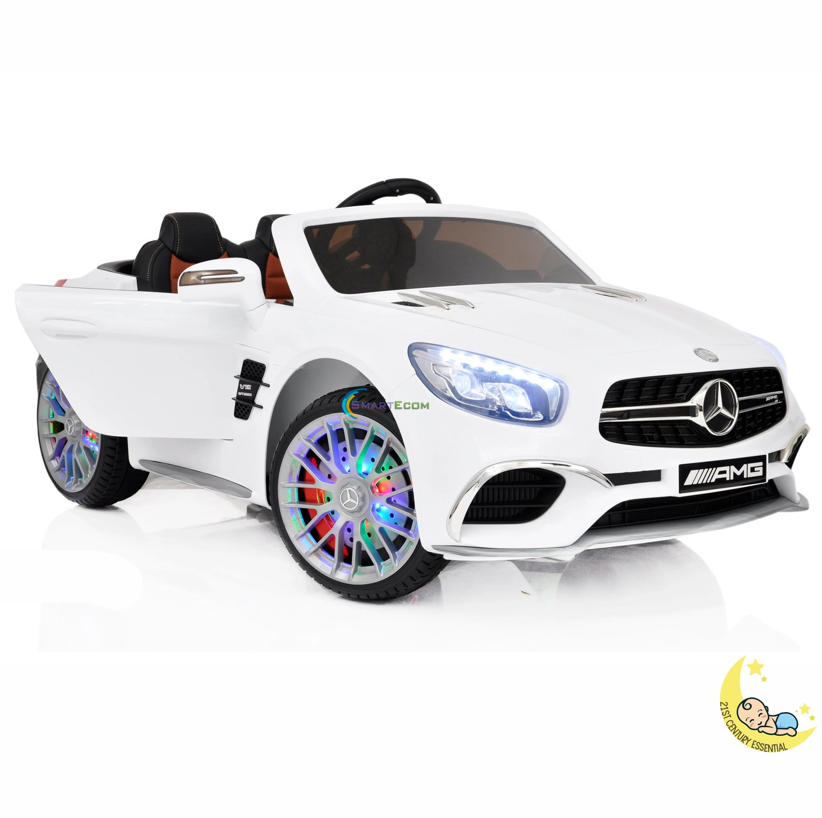 Mercedes Benz Car for Kids with built-in MP4 Player, LED wheels - White  21stcenturyessential