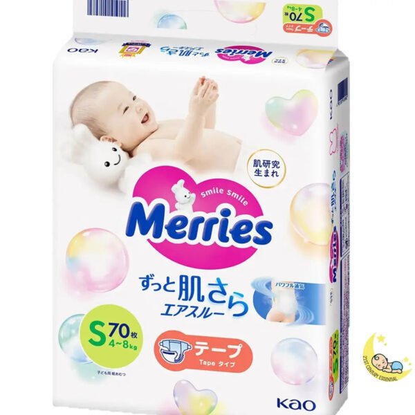 Tape Diapers Merries Size Small, 70 Count, Breathable, Chemical-Free