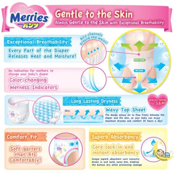 Merries Diapers for Babies 13-24 lbs, 56 Count, Ultra-Soft, Breathable - Image 3